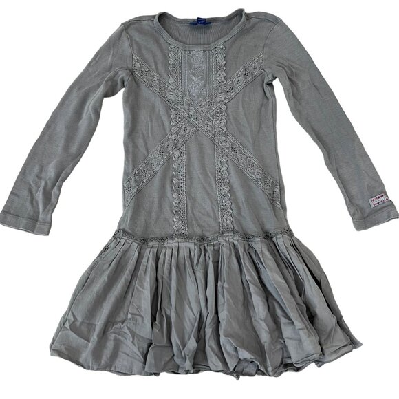 Naartjie Kids XL 7 Years Gray Long Sleeve Lace Dress - Picture 1 of 5